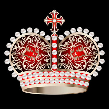 crown with pearls and ornament on a black