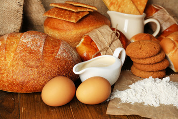 Tasty flour products close up