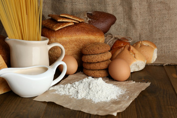 Tasty flour products close up