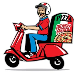 Foto op Plexiglas Delivery service man ride a scooter © bazzier