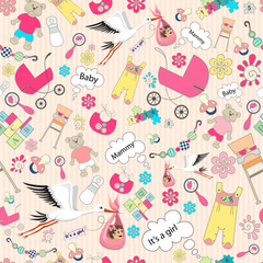 Vector endless background on birthday girl in pink