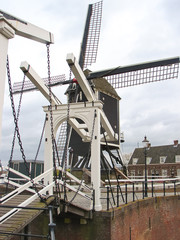 Bascule bridge and windmill in Heusden. Netherlands