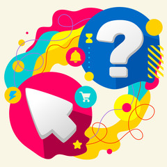 Cursor and question mark on abstract colorful splashes backgroun