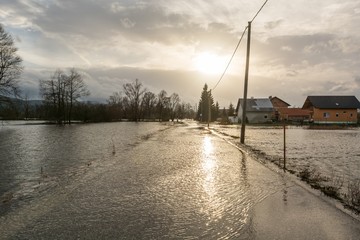 Fototapeta na wymiar Flooded road