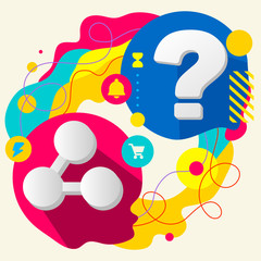 Symbol link and question mark on abstract colorful splashes back