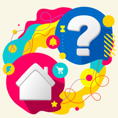House and question mark on abstract colorful splashes background