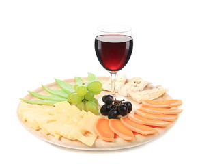 Red wine and cheese composition.