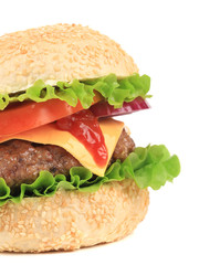Big hamburger isolated on white.