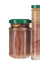 Jar of anchovy fillets. Close up.