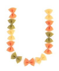 Letter U from the colorful pasta.