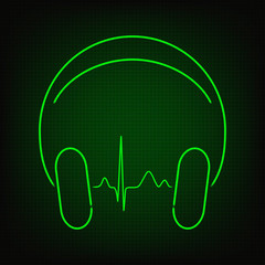 Obraz premium Bicie serca muzyki. Linia kardiogramu w słuchawkach w stylu neonowym