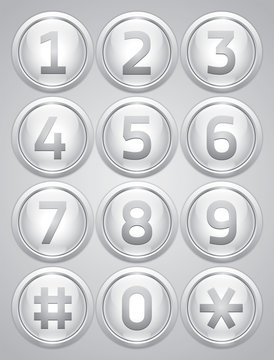 White reflection glossy buttons with numbers, vector buttons set