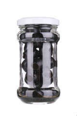 Black olives in a jar.