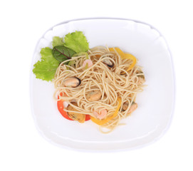 Sea salad with spaghetti.