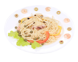 Sea salad with spaghetti
