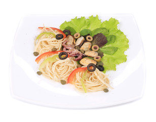 Sea salad with spaghetti