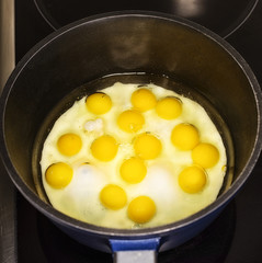 Fried Quail Eggs on Pan