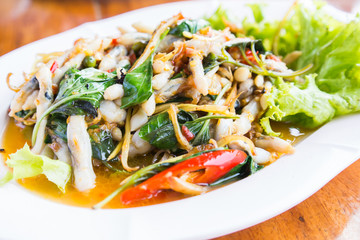 Fried Spicy Herbal Vegetables With Razor Clams