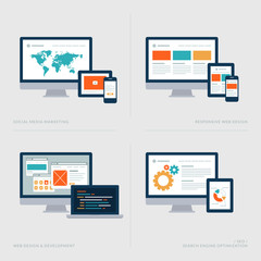 Flat design concept icons for marketing, web design and SEO