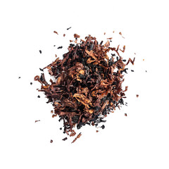 cut and dried tobacco leaves on a white background