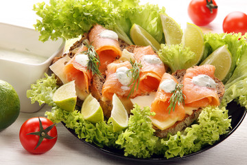 Bread with cheese, salmon and dill dip