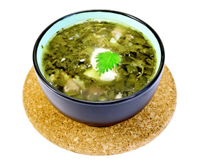 Soup green nettle on a stand