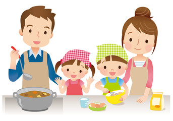 料理をする親子
