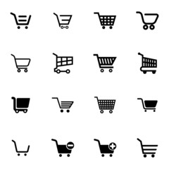 Vector black  shopping cart  icons set - obrazy, fototapety, plakaty