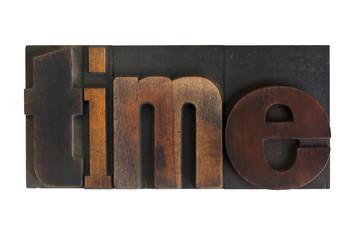 time, word written in vintage printing blocks