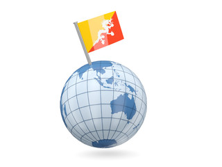 Globe with flag of bhutan