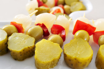 spanish banderillas, skewers with pickles