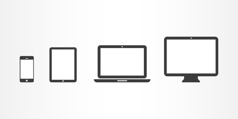 Device icons: smartphone, tablet, laptop and desktop computer - obrazy, fototapety, plakaty
