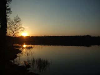 sunset on the lake in Karelia