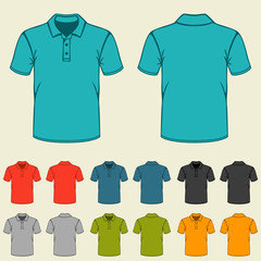 Set of templates colored polo shirts for men. - obrazy, fototapety, plakaty