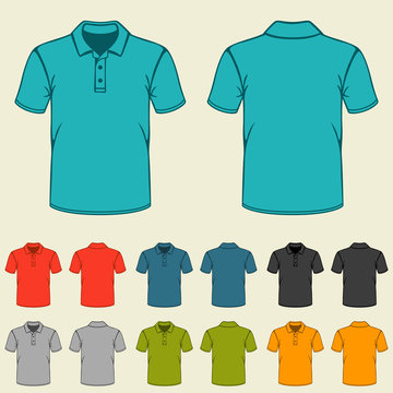 Set Of Templates Colored Polo Shirts For Men.