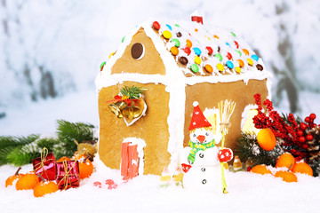 Beautiful gingerbread house with Christmas decor