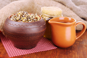 Pot with kutia -  traditional Christmas sweet meal in Ukraine,