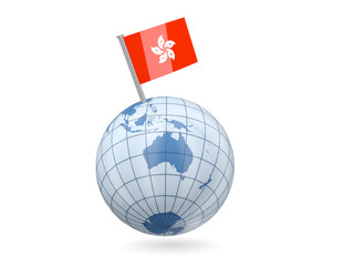 Globe with flag of hong kong