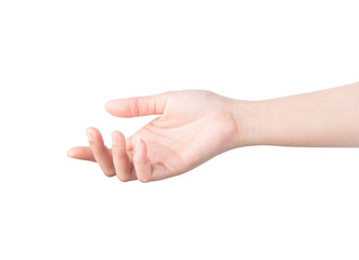 Empty open woman hand on white background