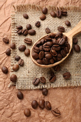 Coffee beans on table close-up