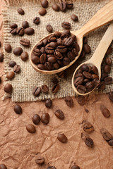 Coffee beans on table close-up