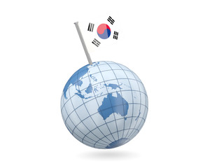 Globe with flag of korea south