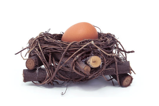 Hen Egg In A Nest , Isolated