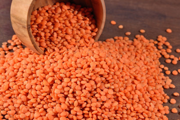 Red raw lentil in a bowl