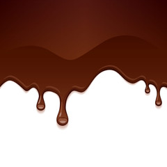 Chocolate drips on white background.