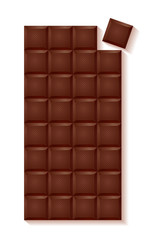 Realistic chocolate bar - dark chocolate with separate bite.