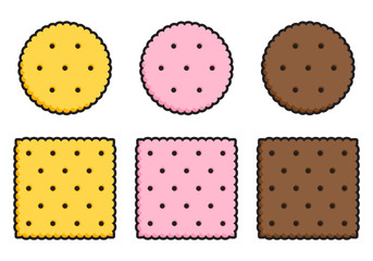 Round and square crispy crackers in simplified style.
