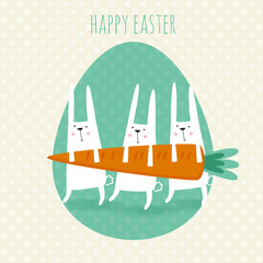 Happy easter greeting card. Vector illustration with cute rabbit - 63369757