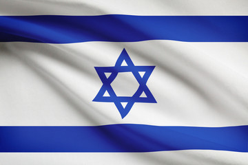 Series of ruffled flags. State of Israel.
