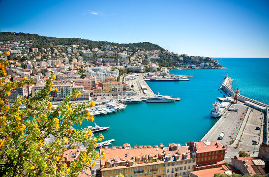 Panoramic view of Nice harbour, France.